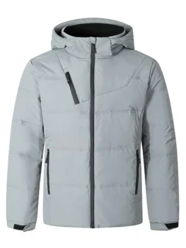 Solid Color Front Zip Hooded Puffer Jacket