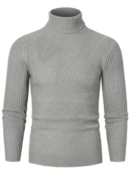 Solid Color Turtleneck Slant Ribbed Sweater