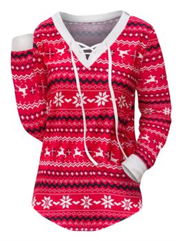 Snowflake Lace Up Curved Hem Christmas Tee