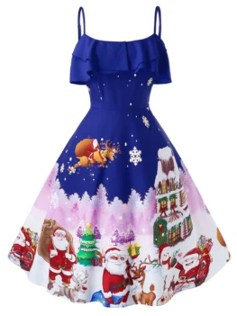 Plus Size Christmas Vintage Printed Pin Up Dress