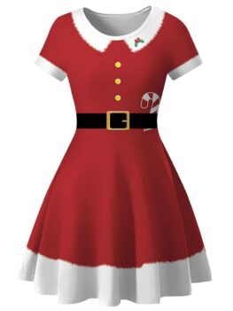 Christmas Printed Plus Size Fit and Flare Dress