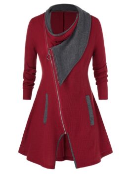 Plus Size Contrast Color Full Zip Cardigan