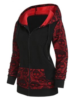 Skull Graphic Front Pocket Zip Up Hoodie