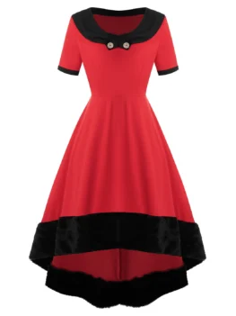 Plus Size Faux Fur High Low Midi Party Dress