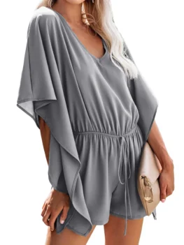 V Neck Butterfly Sleeve Keyhole Back Romper