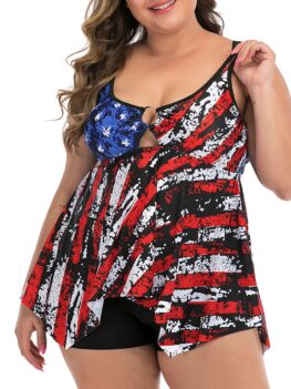Destroyed American Flag Ring Plus Size Tankini Swimsuit