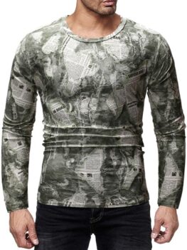 Vintage Newspaper Print Long-sleeved T-shirt