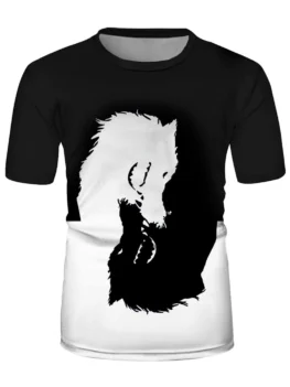 Yin And Yang Wolf Graphic Casual Short Sleeve Tee