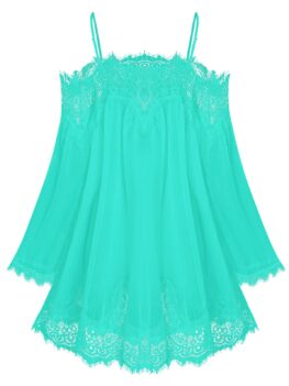 Lace Insert Open Shoulder Chiffon Cover Up