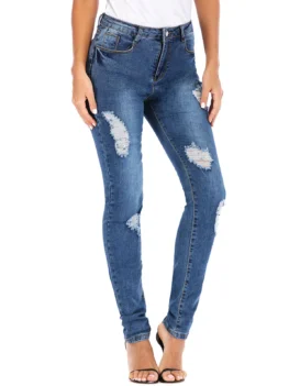 Bleach Wash High Waisted Distressed Skinny Jeans