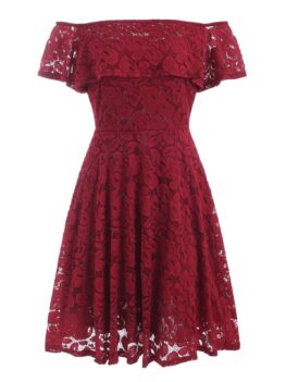 Off Shoulder Ruffles Lace Dress