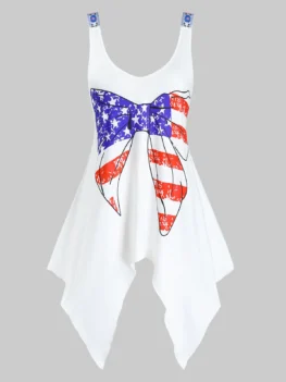 Plus Size American Flag Bowknot Print Hanky Hem Tank Top
