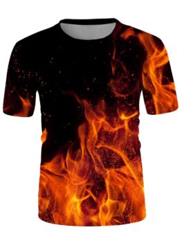 Fire Print Crew Neck Short Sleeve T Shirt