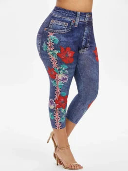 Plus Size Flower Flag 3D Print Cropped Jeggings