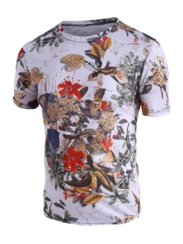 Vintage Leaves Print Crew Neck T Shirt