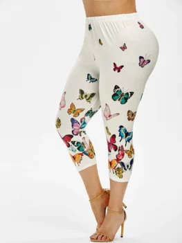 Plus Size Butterfly Print Cropped Leggings