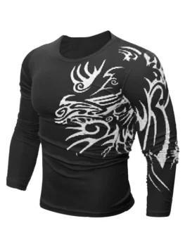 Tattoo Print Pinhole Long Sleeve T Shirt