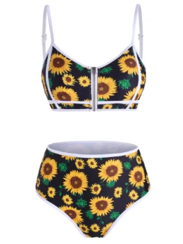 Sunflower Zip Up Piping Bikini Swimwear
