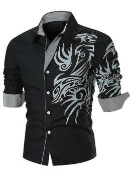 Tattoo Print Button Up Long Sleeve Shirt
