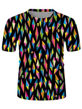 Geo Compass Skull Print Crew Neck Casual T Shirt