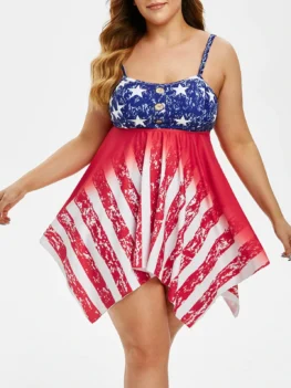 Plus Size American Flag Print Handkerchief Tankini Swimwear