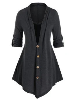 Plus Size Lace Panel Roll Up Sleeve Tunic Tee