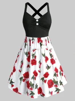 Plus Size Floral Print Crisscross Dress
