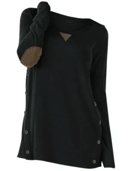 Plus Size Mock Button Elbow Patch T Shirt