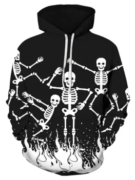 Halloween Skeleton Print Front Pocket Pullover Hoodie