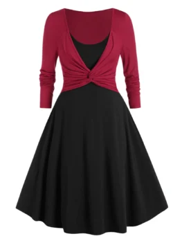 Plus Size Front Twist Twofer Dress