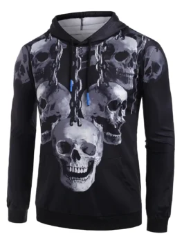 SKull Chain Print Kangaroo Pocket Hoodie