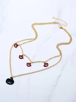 Halloween Pumpkin Lips Hollow Layered Necklace