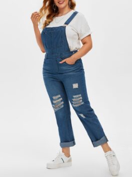Plus Size Ripped Dungaree Jumpsuit