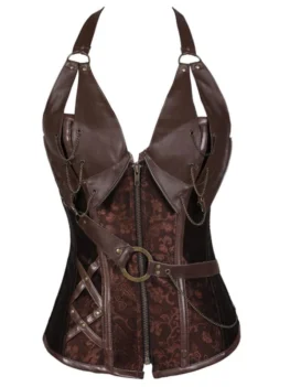 Lace Up Snap-hook Straps Chains Plus Size Corset