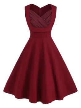 Sweetheart Neck Ruched Sleeveless Vintage Dress