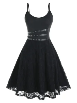 Plus Size Lace Grommet Eyelet Cami Dress