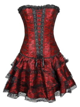 Lace Panel Lace-up Boned Corset Set with TuTu Petticoat