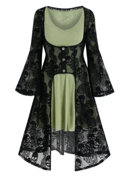 Halloween Skull Lace Cardigan and Flare Dress