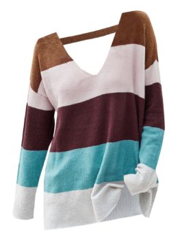 Color Blocking Cutout Drop Shoulder Sweater