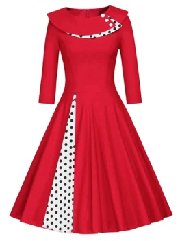 Polka Dot Mock Button Midi Dress