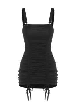 Front Drawstring Elastic Strap Mini Dress
