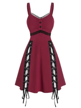 Sleeveless Lace Panel Lace-up Gothic Dress