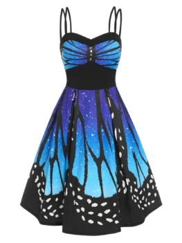Empire Waist Butterfly Print Cami Knee Length Dress