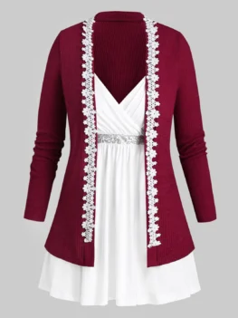 Plus Size Sequins Surplice Tank Top and Longline Cardigan Set