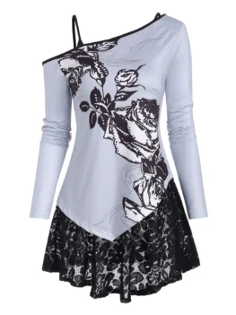 Skew Collar Floral Top and Lace Camisole