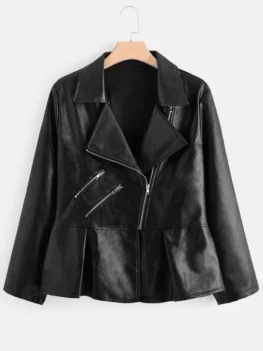 Plus Size Zippered Faux Leather Jacket