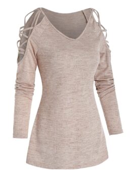 Cold Shoulder Criss-cross Ribbed T-shirt