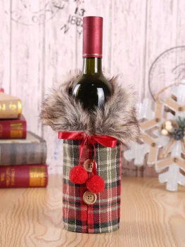 Christmas Faux Fur Collar Coat Design Wine Bottle Cover
