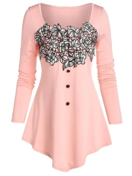 Flower Lace Panel Pointed Hem T-shirt