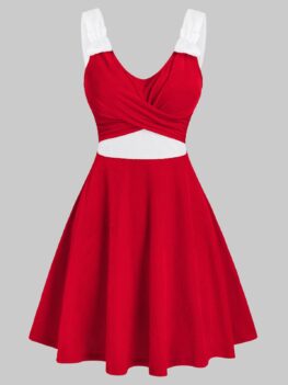 Christmas Crossover Front Contrast Velour Dress